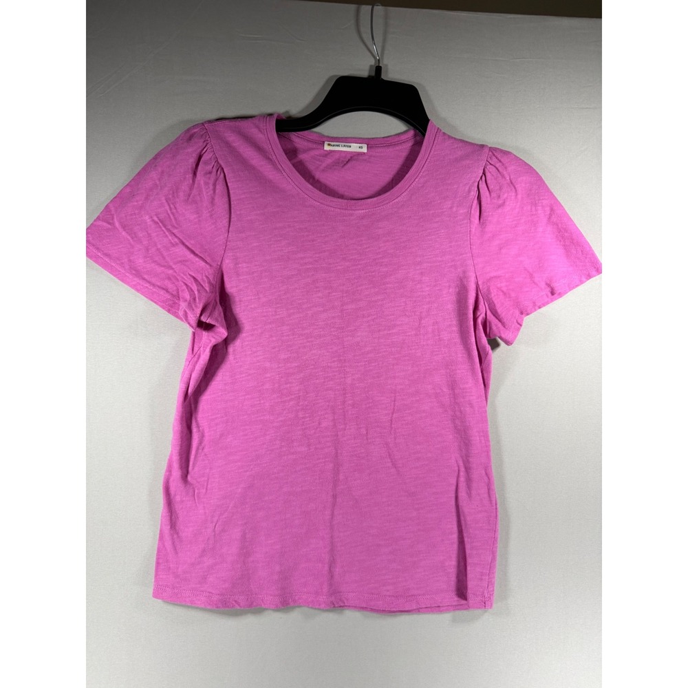 Marine Layer Womens Magenta Pink Puff Sleeve Slub Cotton Crew Neck Tee XS 153688